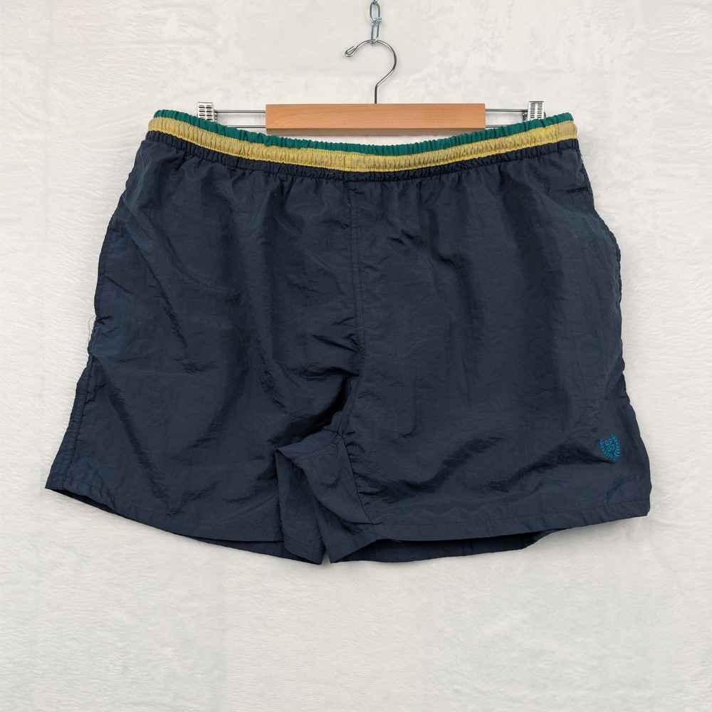 VTG Givenchy Shorts Men XL Swim Trunks 5" Navy Blue Mesh Lined Nylon 4G Logo 90s